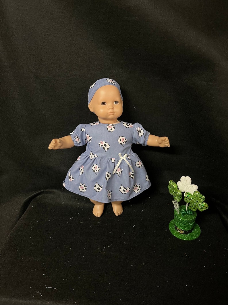 15 Inch Doll Clothes Handmade to Fit Like American Girl Bitty Baby Dolls Cow Print Dress Handmade Child Gift image 7