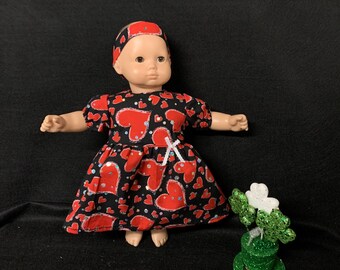 15 Inch Doll Dress Handmade to Fit Like Bitty Baby Dolls And Bitty Twin Dolls Red Hearts Valentines Day Dress Child Gift