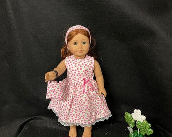 18 Inch Doll Clothes Handmade to Fit Like American Girl Doll Dress Little Pink Flower Dress Child Gift