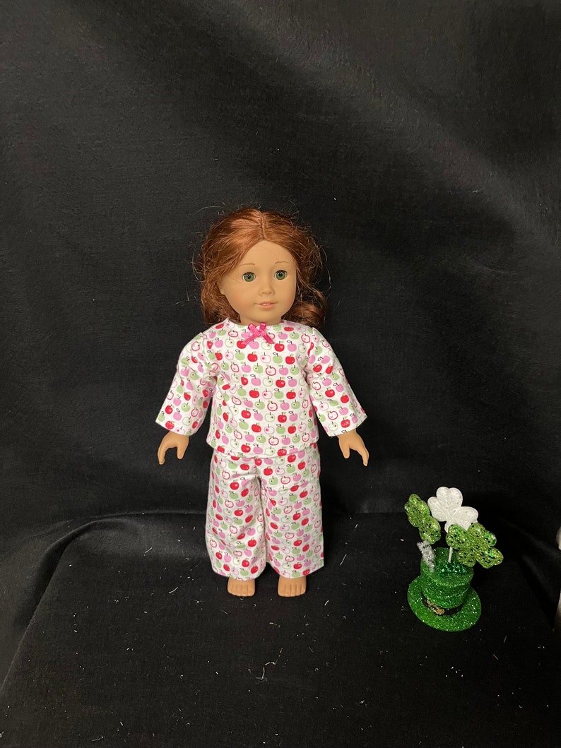 18 Inch Doll Clothes Handmade to Fit Like American Girl Doll Clothes Apple Pajamas or Loungewear Child Handmade Gift image 2