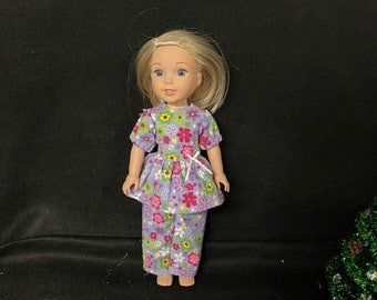 14 Inch Doll Pajamas Handmade to Fit Like American Girl Wellie Wisher Dolls Flower Pajamas