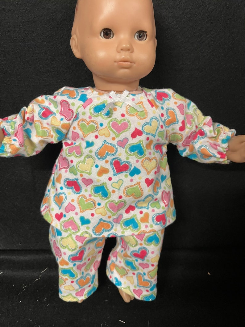 15 Inch Doll Clothes Handmade to Fit Like American Girl Bitty Baby Doll Clothes Glitter Hearts Pajamas or PJs Handmade Child Gift image 9