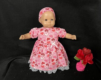 15 Inch Doll Clothes Handmade to Fit Like American Girl Bitty Baby Doll Pink Red Valentines Heart Dress Child Gift