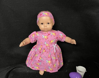 15 Inch Doll Clothes Handmade to Fit Like American Girl Bitty Baby Doll Pink Rainbow Unicorn Dress Handmade Child Gift