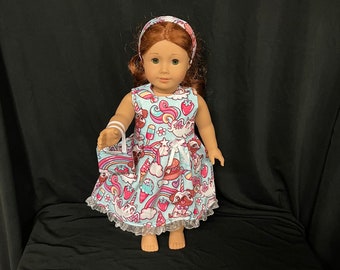 18 Inch Doll Clothes Handmade to Fit Like American Girl Doll Dress Sweet Treats Dog Cat Unicorn Dress Handmade Child Gift