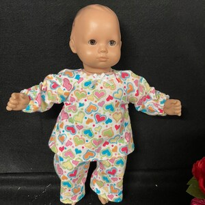 15 Inch Doll Clothes Handmade to Fit Like American Girl Bitty Baby Doll Clothes Glitter Hearts Pajamas or PJs Handmade Child Gift image 5