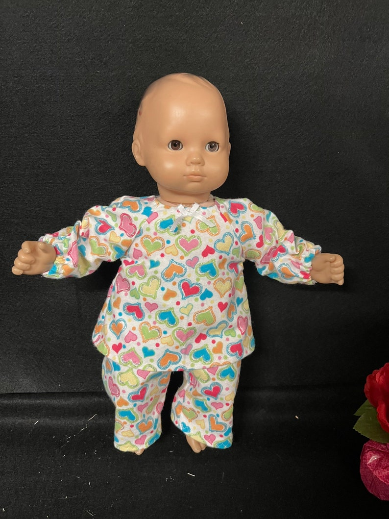 15 Inch Doll Clothes Handmade to Fit Like American Girl Bitty Baby Doll Clothes Glitter Hearts Pajamas or PJs Handmade Child Gift image 5