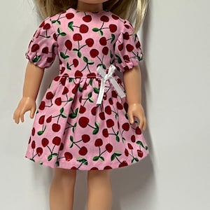 Doll Dress, 14.5 Inch Doll Dress, 14.5&quot; Doll Dress, 14.5&quot; Doll Clothes, 14.5 Inch Doll Clothes, Pink Dress with Red Cherries Child Gift