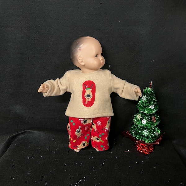 15 Inch Doll Clothes Handmade to Fit Like American Girl Bitty Baby or Bitty Twin Dolls Christmas Reindeer Pajamas