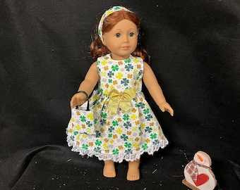 18 Inch Doll Clothes Handmade to Fit Like American Girl Doll Gift for Kids St. Patrick's Day Shamrock Dress