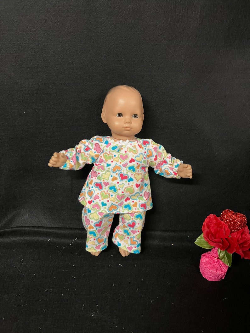 15 Inch Doll Clothes Handmade to Fit Like American Girl Bitty Baby Doll Clothes Glitter Hearts Pajamas or PJs Handmade Child Gift image 2