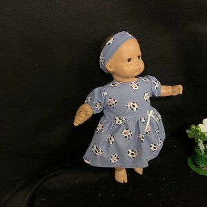 15 Inch Doll Clothes Handmade to Fit Like American Girl Bitty Baby Dolls Cow Print Dress Handmade Child Gift image 6