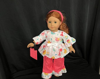 18 Inch Doll Clothes Handmade to Fit Like American Girl Doll Spring Birds Flowers Boutique Style Ruffle Modern Doll Outfit Child Gift