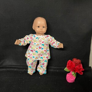 15 Inch Doll Clothes Handmade to Fit Like American Girl Bitty Baby Doll Clothes Glitter Hearts Pajamas or PJs Handmade Child Gift image 3