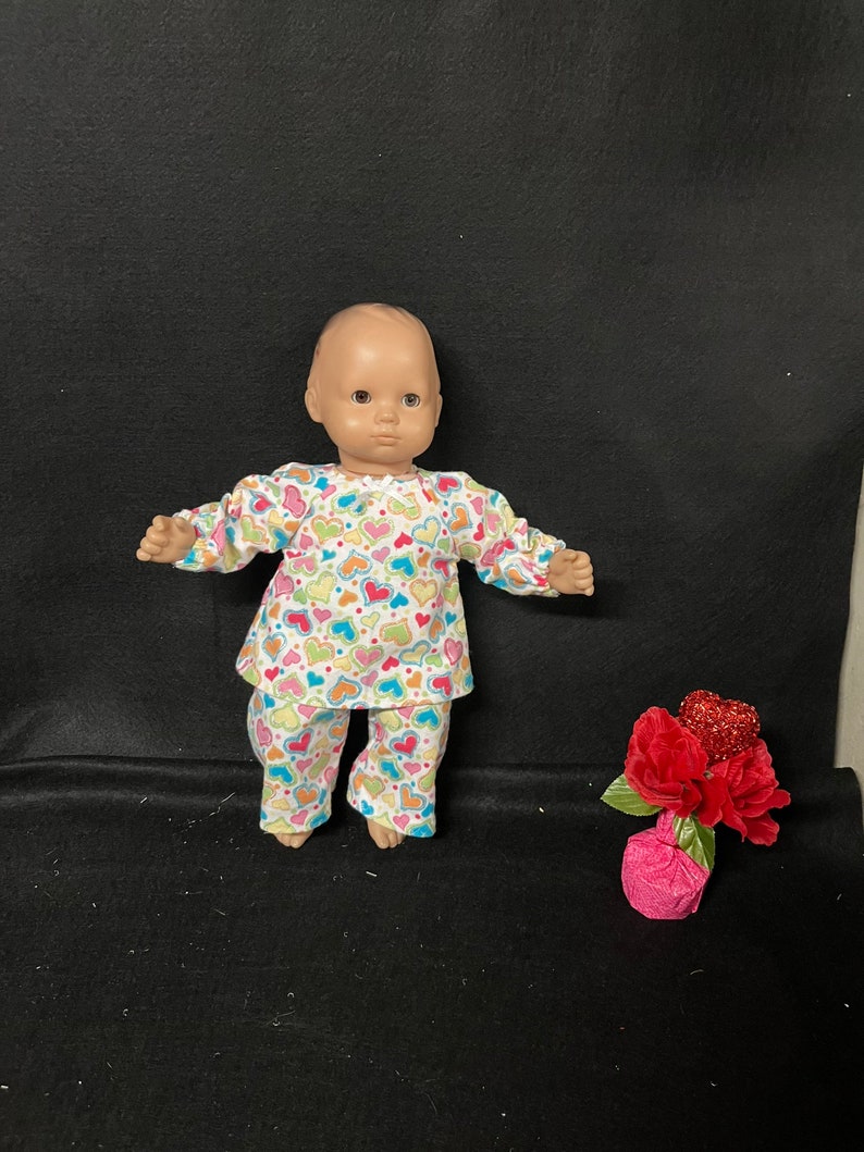 15 Inch Doll Clothes Handmade to Fit Like American Girl Bitty Baby Doll Clothes Glitter Hearts Pajamas or PJs Handmade Child Gift image 3