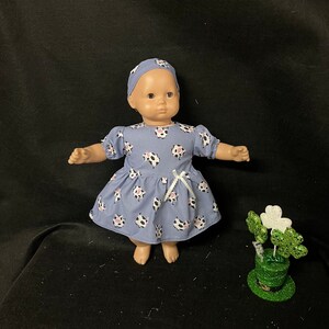 15 Inch Doll Clothes Handmade to Fit Like American Girl Bitty Baby Dolls Cow Print Dress Handmade Child Gift image 2