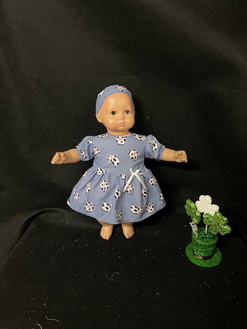 15 Inch Doll Clothes Handmade to Fit Like American Girl Bitty Baby Dolls Cow Print Dress Handmade Child Gift image 2