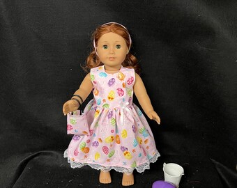 18 Inch Doll Clothes Handmade to Fit Like American Girl Doll Clothes Easter Eggs Chicks Bunny Dress Child Easter Gift