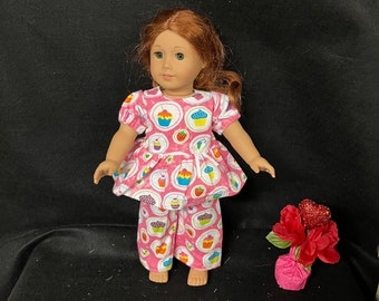 18 Inch Doll Clothes Handmade to Fit Like American Girl Doll Clothes Sweet Cupcakes Pajamas Sweet Treats Pajamas Child Gift