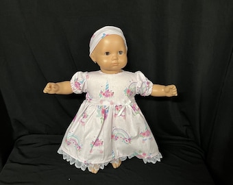 15 Inch Doll Clothes Handmade to Fit Like American Girl Bitty Baby Baby Unicorn and Rainbows Summer Spring Dress Child Gift