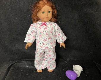 18 Inch Doll Clothes Handmade to Fit Like American Girl Doll Clothes Pink and Blue Wildflower Pajamas or Loungewear Child Handmade Gift