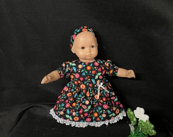 15 Inch Doll Clothes Handmade to Fit Like American Girl Bitty Baby Doll Springtime Birds and Flower Dress Handmade Child Gift