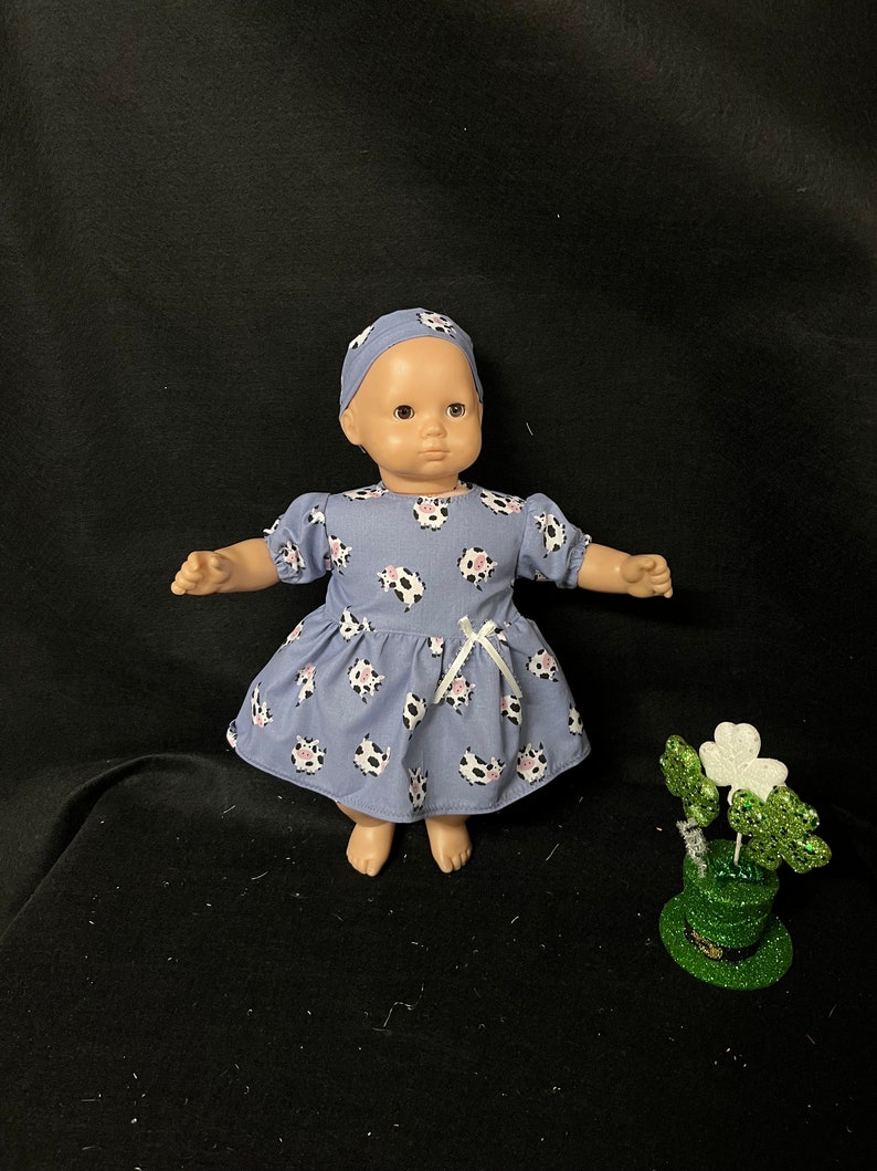 15 Inch Doll Clothes Handmade to Fit Like American Girl Bitty Baby Dolls Cow Print Dress Handmade Child Gift image 3