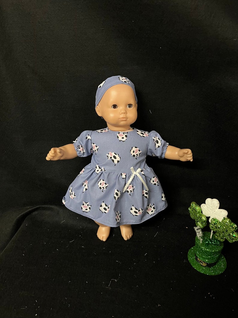 15 Inch Doll Clothes Handmade to Fit Like American Girl Bitty Baby Dolls Cow Print Dress Handmade Child Gift image 4
