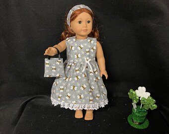 18 Inch Doll Clothes Handmade to Fit Like American Girl Doll Dresses Flowers and Bees Dress Child Gift