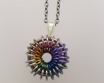 Iris Pendant, Rainbow, Stainless steel chain included