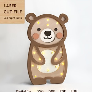 Nachtlicht Lampe für Kinder, Nachtlampe Lasercut, LED-Nachtlicht, Holznachtlicht, Kinderzimmerlampe, Nachtlicht Bär, Tier svg
