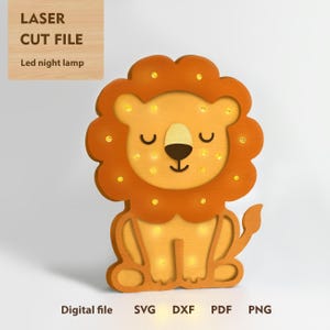 Lampada luce notturna a LED, luce notturna per bambini file digitale, lampada per bambini, luce in legno tagliata al laser, animale svg, lampada luce notturna leone