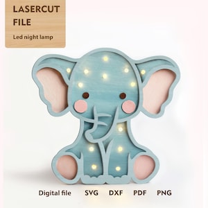 Lampada luce notturna a LED, luce notturna per bambini tagliata al laser, lampada per bambini, file digitale luce in legno, lampada per bambini, lampada luce notturna elefante
