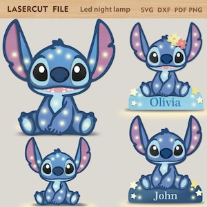 Customizable night light Stitch, Stitch laser cut files, nursery decor night lamp, night lamp kid&#39;s room digital files, bundle 4 designs