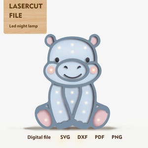 Led Nachtlicht Lampe, Nachtlicht Lampe Hippo, Nachtlicht für Kinder Lasercut, Holzlicht digitale Datei, Kinderzimmerlampe, Kinderlampe.