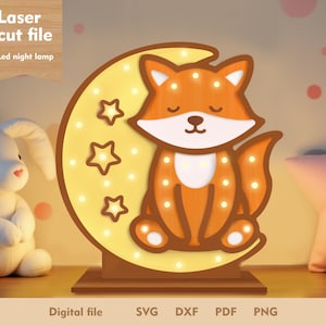 LED night lamp, Kids night lamp laser cut, LED night decor, wooden led  lamp laser cut file, LED  lamp svg,  led night lamp fox