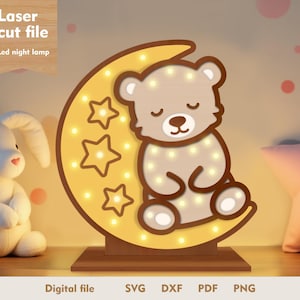 led night lamp bear, night lamp for kids lasercut, led night decor, led night lamp svg, kids bedroom lamp, wooden lamp svg, led decor