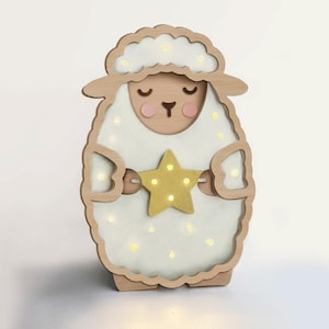 Lámpara de noche para niños cortada con láser, caja de luz LED de animales 3D cortada con láser, archivo de lámpara LED de madera cortada con láser, decoración de habitación de niños, lámpara de noche LED de oveja
