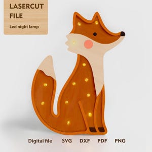 Lampe veilleuse à LED, veilleuse pour enfants découpée au laser, fichier numérique lumineux en bois, lampe pour enfants, lampe de chambre de bébé, lampe de veilleuse renard