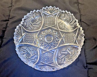 Antique American Brilliant Cut Lead Crystal Glass Sawtooth Edge 6” Dish Bowl