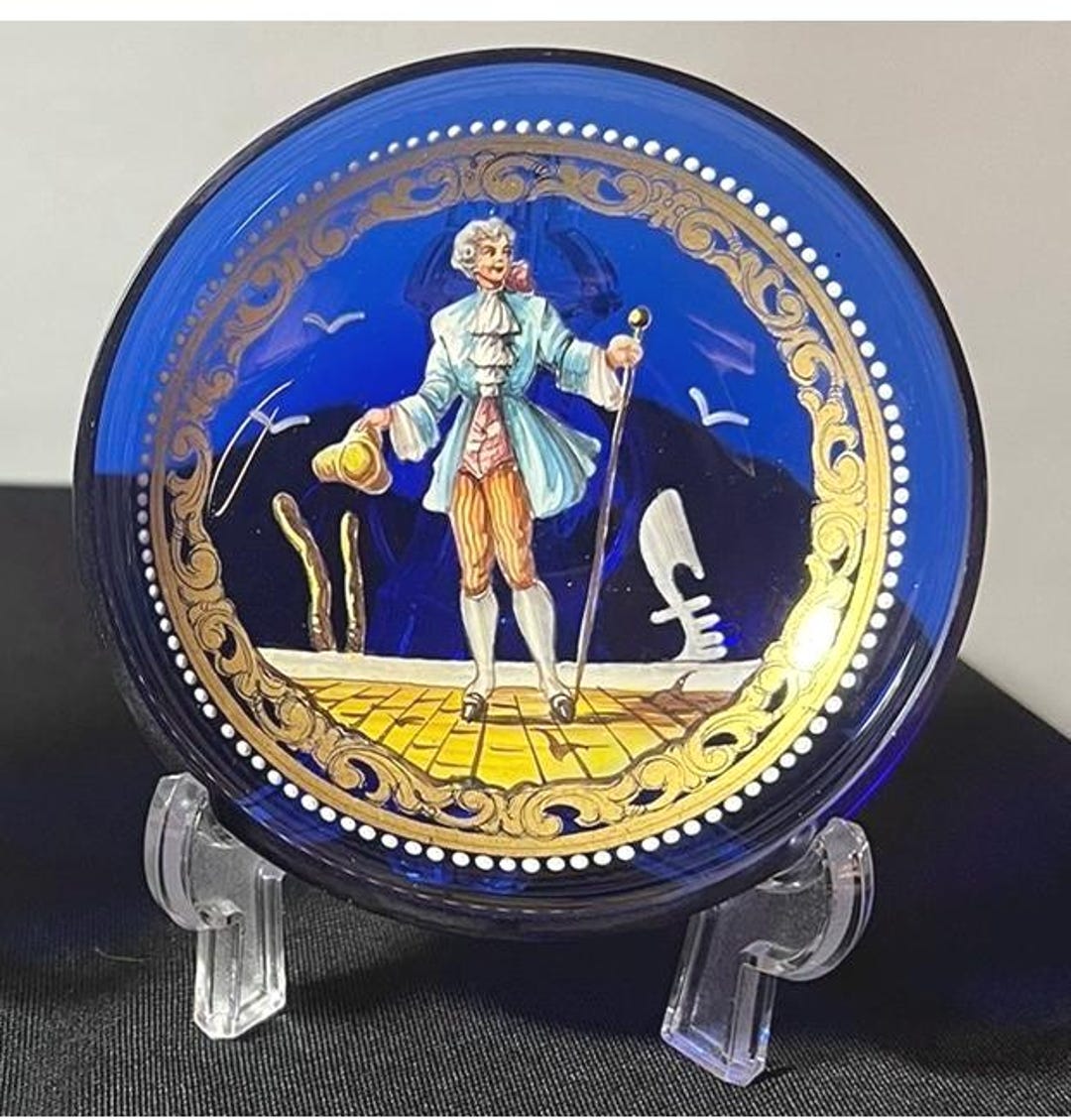 ムラーノ・ベネチアンガラスの小物皿 – 手描きコバルトブルー、金