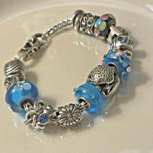 Pulsera Trollbeads con cierre de corazón, 15 cuentas LAA y dijes de plata 925 con temática "Sea Skies"