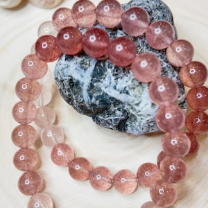 Strawberry Quartz Bracelet: Pink Crystal Gemstone Stretch Bracelet