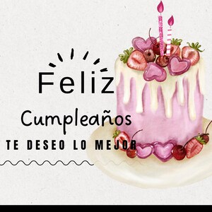 Cartão de aniversário editável com bolo rosa e morangos - Design para download para imprimir e personalizar! por alguns segundos