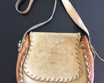 Vintage boho Aztec bird embossed soft leather purse