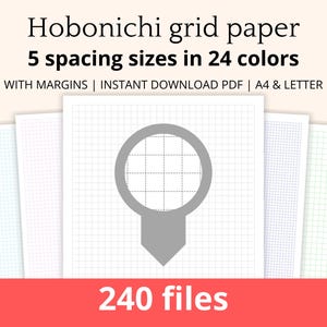 Cuadrícula Hobonichi con márgenes Papel imprimible PDF A4 y Carta / Descarga instantánea Espaciado de 3 mm 4 mm 5 mm 6 mm 7 mm / 24 colores 300 DPI Goodnotes