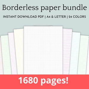 May include: A bundle of 24 different colored grid paper sheets in A4 and Letter sizes. The paper is borderless and there are 1680 pages in total.  The image shows a selection of the different colors.