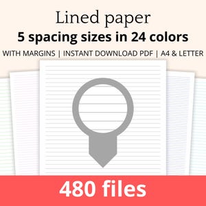 May include: A set of 480 printable lined paper templates in 24 colors and 5 different line spacing sizes. The templates are designed for A4 and Letter size paper and include margins.