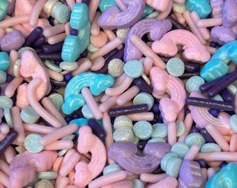 Little Pony sugar sprinkle mix. Rainbow edible sprinkles. Purple, pink, blue rainbow. Cupcake, cake, cookie, pretzel sprinkle decor.