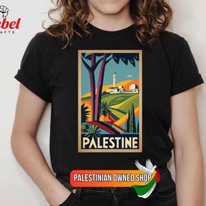 Camiseta con paisaje palestino: arte retro vintage, celebración cultural